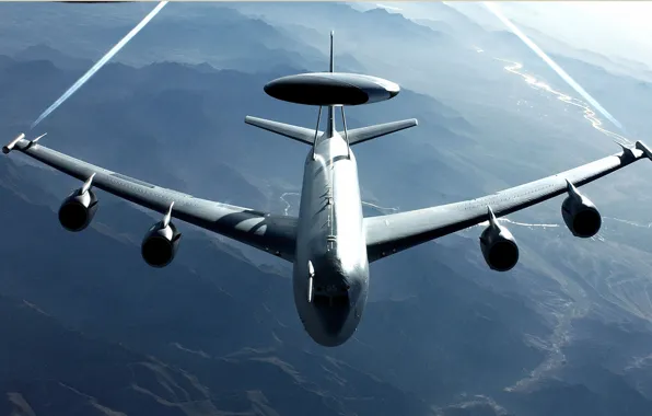 The sky, mountains, trail, The plane