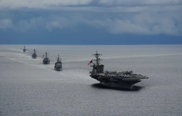 Sea, ship, the carrier, USA, destroyer, "Arleigh Burke", us aircraft carrier, USS Nimitz (CVN-68)