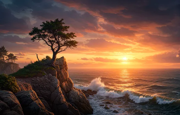 Wave, shore, figure, art, waves, wallpaper, art, shore
