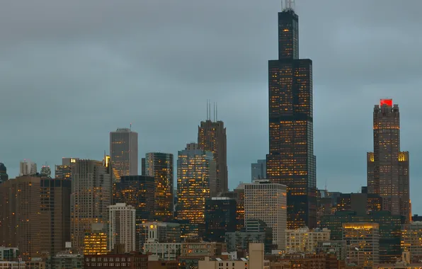 The city, skyscrapers, the evening, Chicago, USA, Illinois