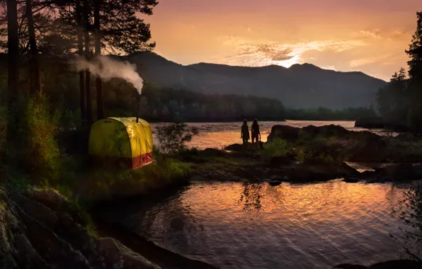 Landscape, sunset, girls, The Altai Mountains, Mobiba, venturism, Katun, Mobibu MB-103