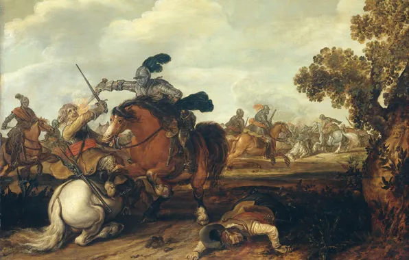Tree, oil, picture, battle, Kavaleriiskaya Battle, Jan Martszen de Jonge