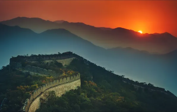 Picture night, wallpapers, china, great wall