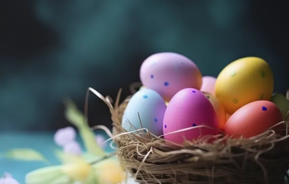 Picture eggs, Easter, socket, colorful, bokeh, eggs