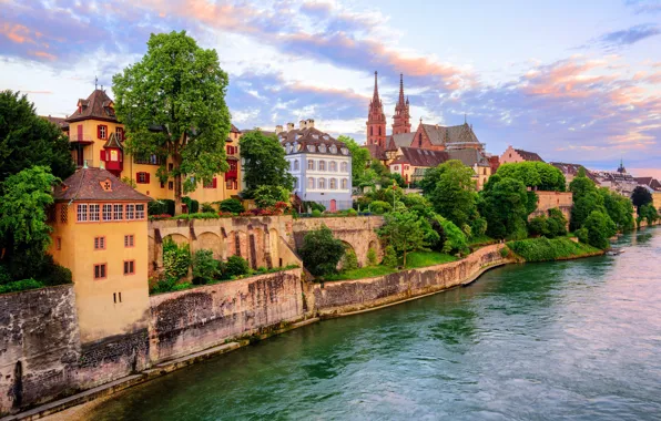 River, building, Switzerland, Basel