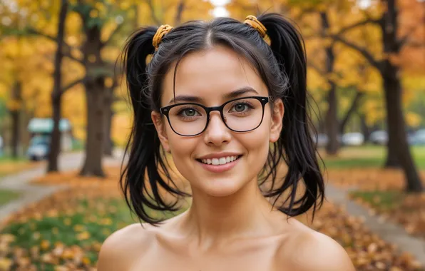 Autumn, eyes, look, girl, smile, Park, brunette, walk