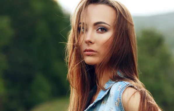 Look, girl, face, portrait, long hair, Evgeny Bulatov, Daria Kolpashikov