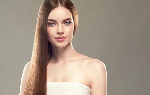 Look, background, portrait, makeup, hairstyle, brown hair, beauty, in white