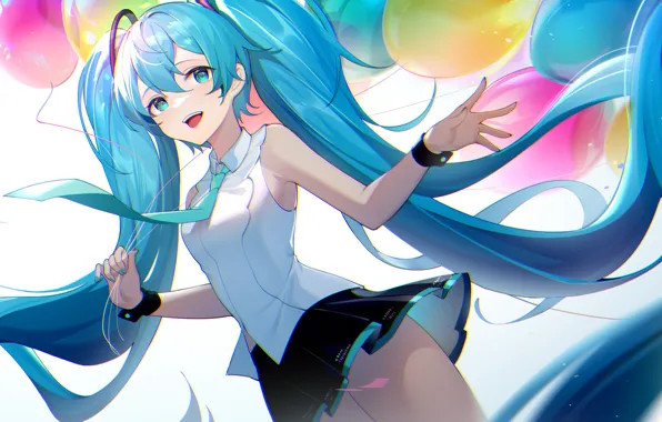 Girl, Hatsune Miku, Vocaloid, balloons