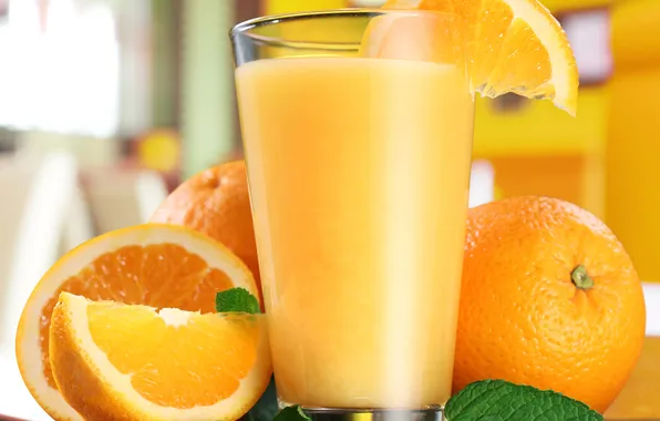 Picture oranges, mint, slices, orange juice