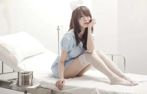 Girl, face, hair, stockings, form, hospital, legs