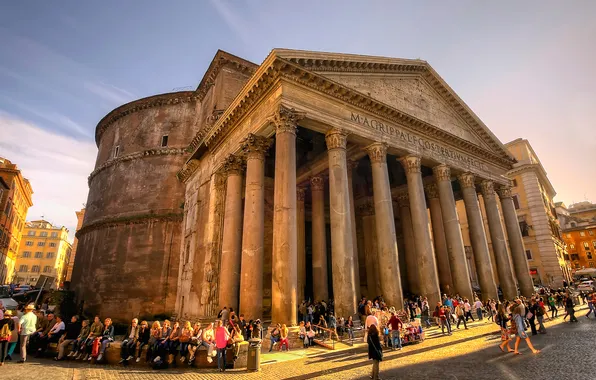 Picture people, area, Rome, Italy, columns, Pantheon