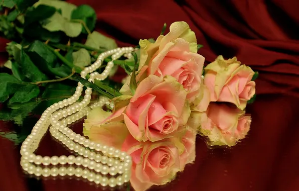 Picture background, roses, matter, mirror, beads