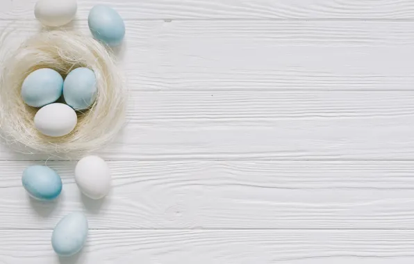 Eggs, blue, Easter, white, white, wood, blue, spring