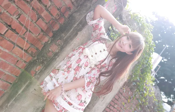 Summer, look, girl, face, hair, dress, Asian