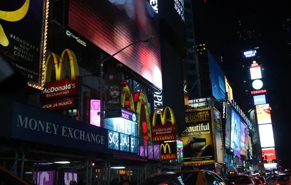 Night, the city, New York, taxi, McDonald's, times square, NYC, New York City