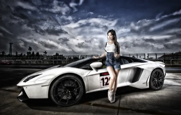 Model, Lamborghini, supercar, Asian, Aventador, Lamborghini Aventador, Lamborghini Aventador LP 700-4, sports car