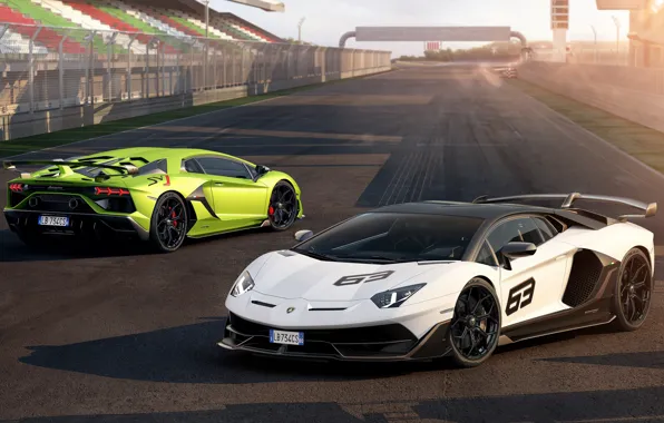 Wallpaper Lamborghini, pair, supercar, racing track, 2018, Aventador, Aventador SVJ, The CONDOMINIUM 63