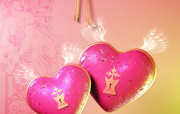 Love, castle, heart, wings, love, keys, key, Heart
