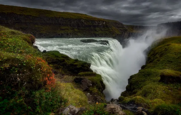 Mountains, waterfall, stream