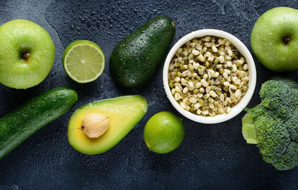 Apple, avocado, sprouts