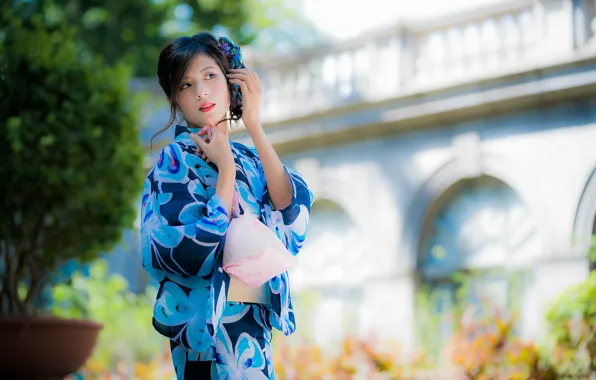 Picture girl, kimono, Asian