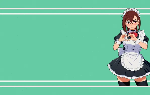 Picture anime, brunette, hearts, the waitress, gesture, anime, the maid, brunette