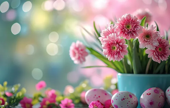 Leaves, light, flowers, holiday, eggs, bouquet, spring, Easter