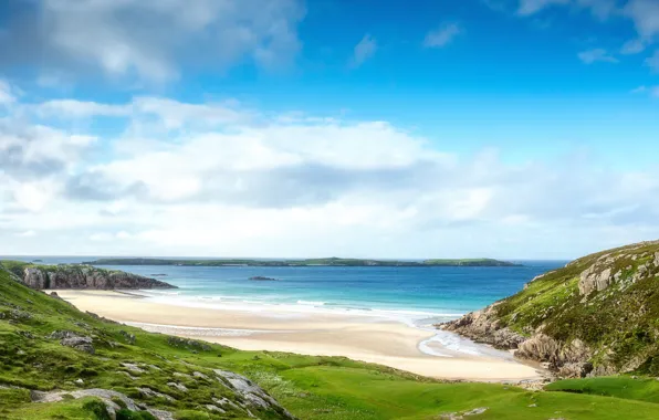 Sea, beach, the sky, clouds, landscape, nature, rocks, Scotland