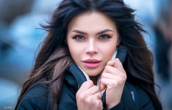 Look, girl, face, hair, portrait, hands, Sergey Gokk, Julia Khoshafyan