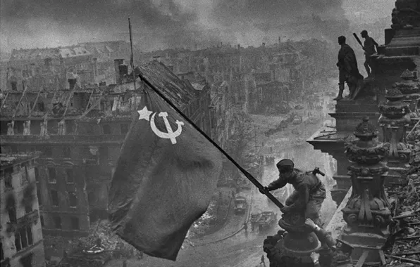 May 9, victory day, the flag over the Reichstag