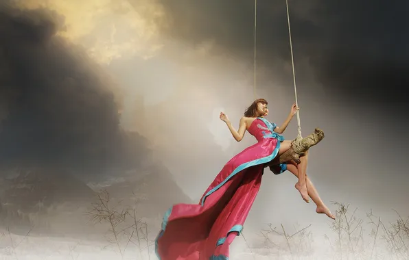 Girl, background, swing