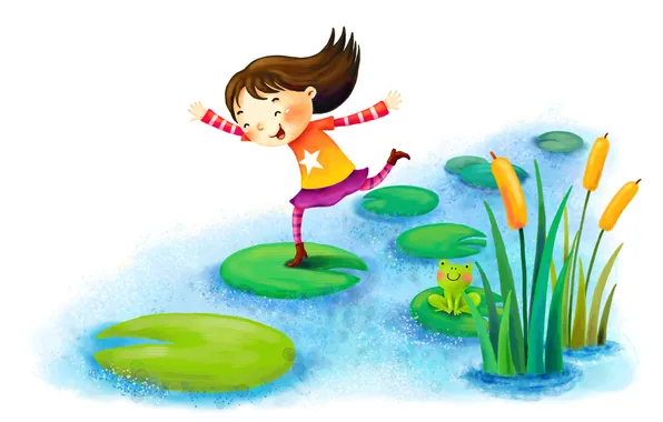 Figure, frog, laughter, Lily, reed, girl, river