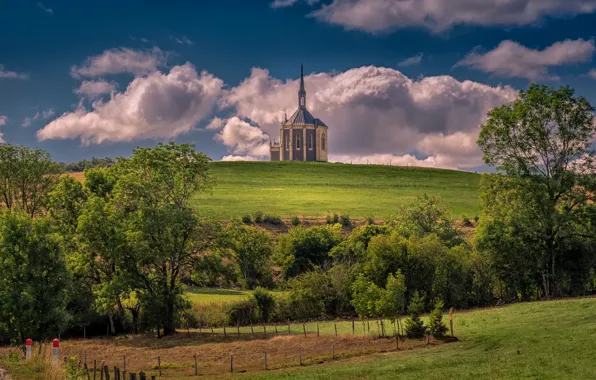 France, hill, Church, Doubs