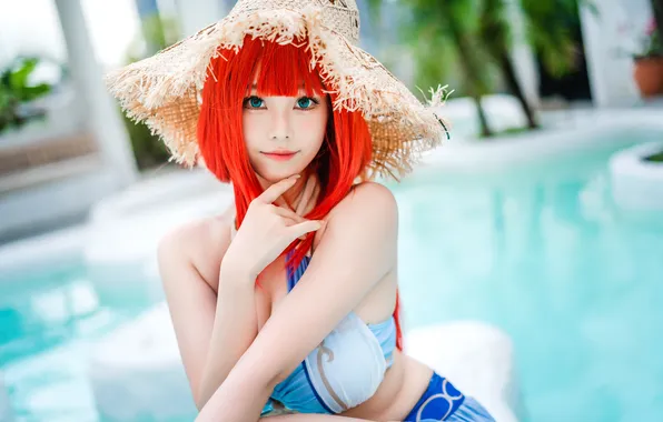 Sexy, pose, smile, woman, model, surprise, hat, Asian