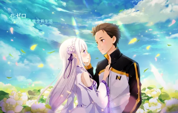 Anime, art, Subaru, Emilia, Re: Zero kara hajime chip isek or Seikatsu, from scratch