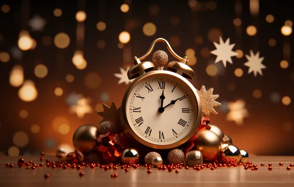 Balls, time, lights, watch, alarm clock, Christmas, New year, dial