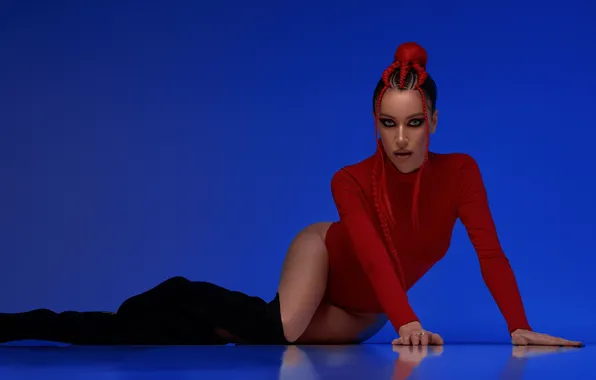Look, girl, pose, model, boots, hands, makeup, braids