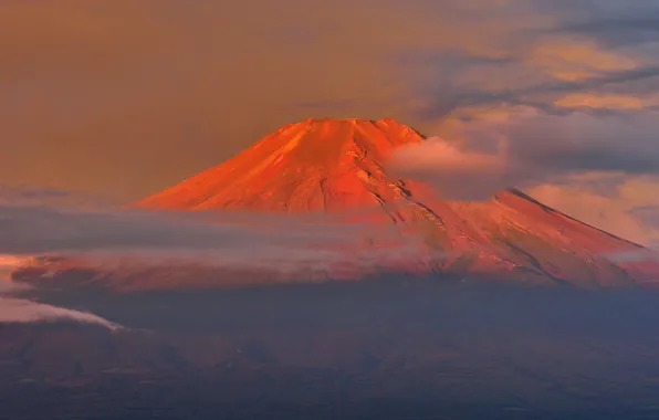 The sky, clouds, sunset, Japan, mount Fuji