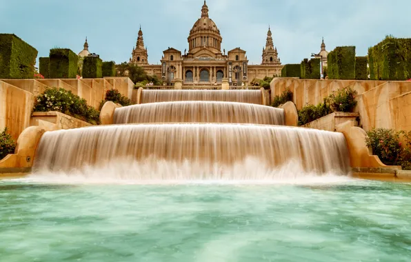 The sky, water, Museum, Spain, cascade, Palace, Barcelona