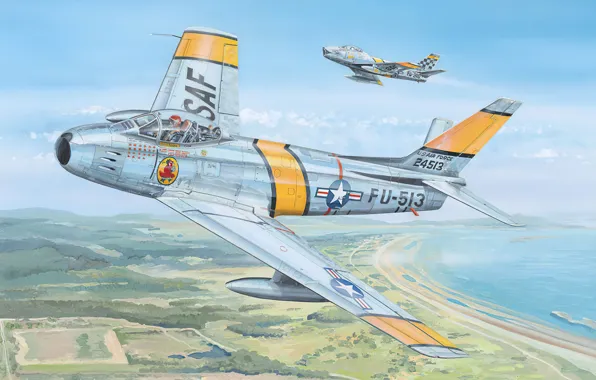 Picture art, airplane, aviation, jet, f-86 sabre