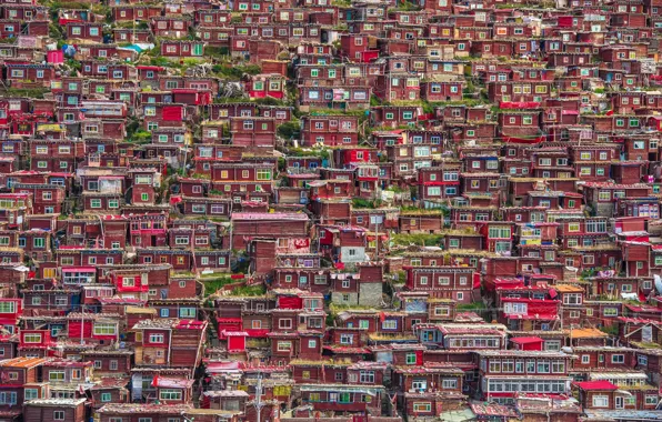 The city, China, houses, Sichuan province, Kangding Tibetan Autonomous Okrug, Larung Gar