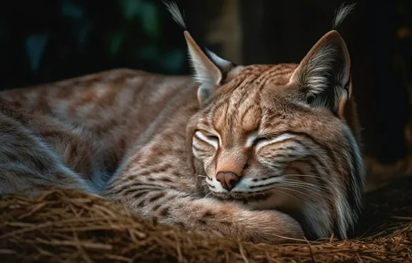 Lies, straw, lynx, digital art, AI art, neural network, the art of artificial intelligence