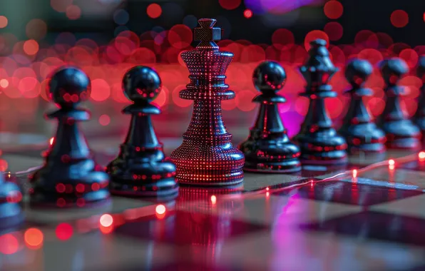 Lights, Shine, chess, red background, chess Board, black, entourage, bokeh