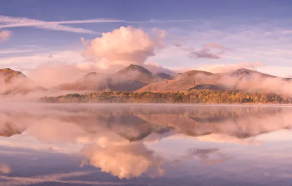 Picture clouds, mountains, lake, England, Cumbria