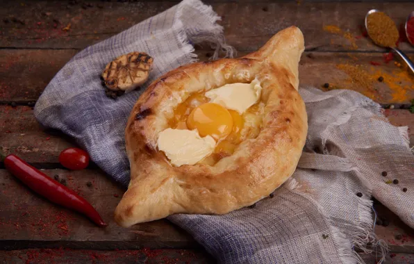 Egg, pepper, tomato, khachapuri, Adjara