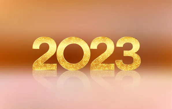 Lights, strip, figures, New year, gold plated, orange background, date, 2023
