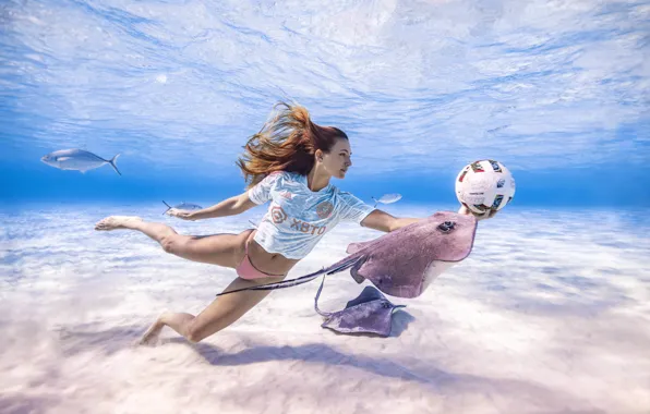 Picture Water, Girl, The ball, Hair, Adidas, Cayman Islands, Cayman Islands, Stingrays