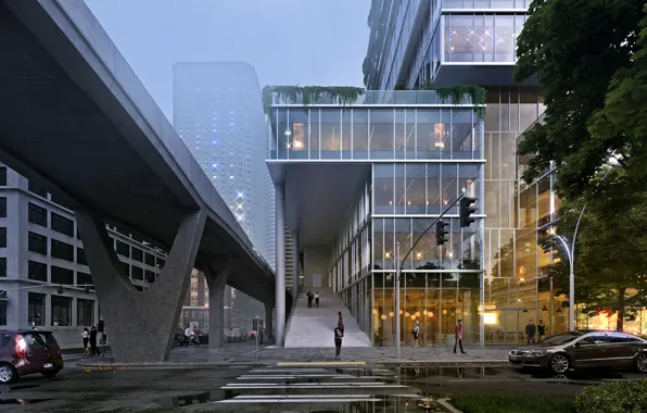 Building, overpass, architecture, Seattle, 75 Marion St
