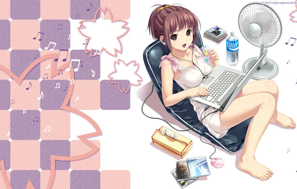 Picture water, girl, notes, music, mood, bottle, anime, fan